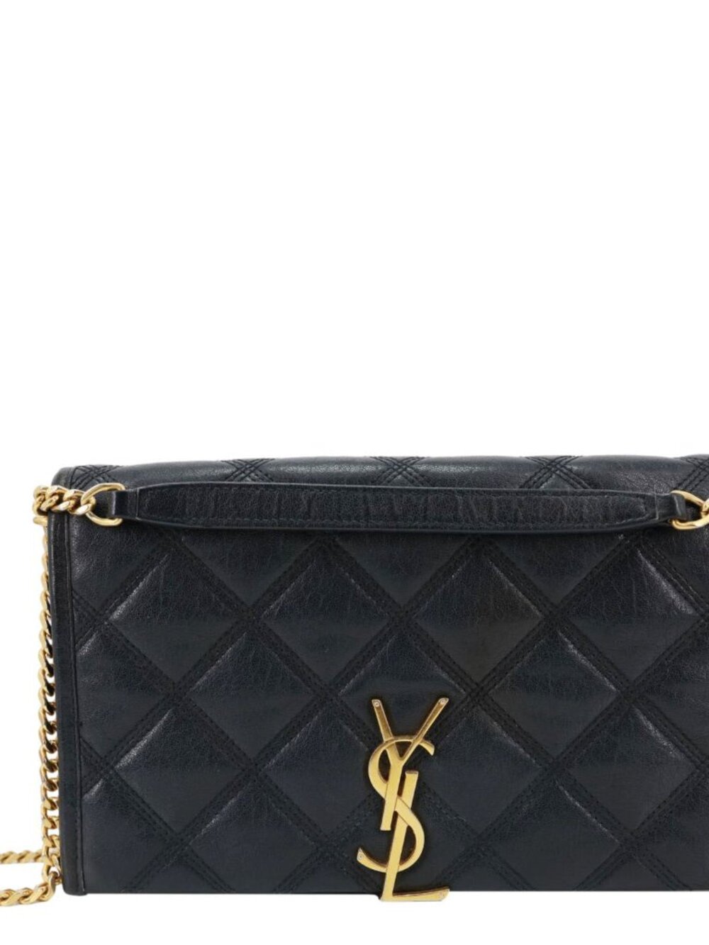 Yves Saint Laurent  Becky Quilted Leather Crossbody Chain Wallet Black